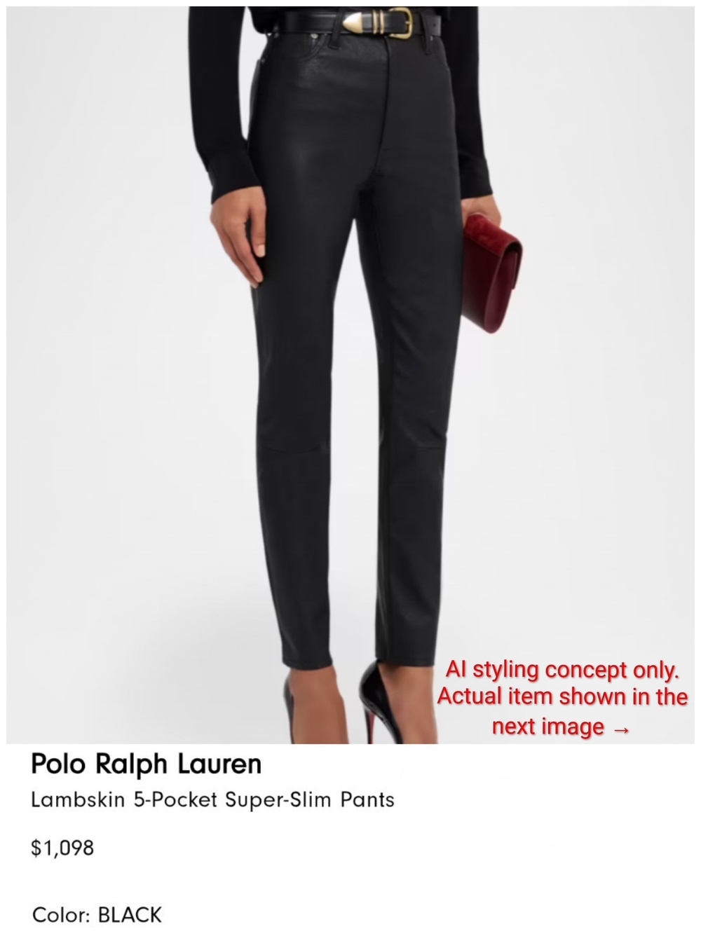 Ralph Lauren Black Lambskin Super-Slim Pants